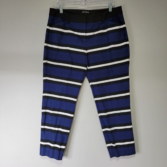 Express Editor Blue/Black/White  striped Ankle Pants Size 12R‎ - Picture 1 of 8